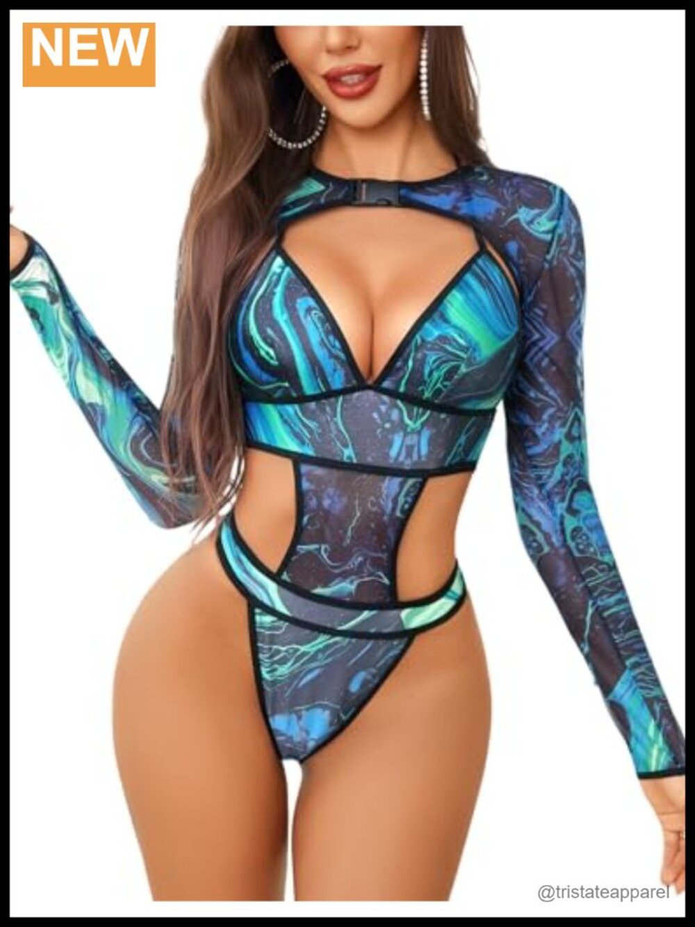 Rave Outfit 2 Piece Bodysuit & Shrug Set Sheer Mesh Long Sleeve